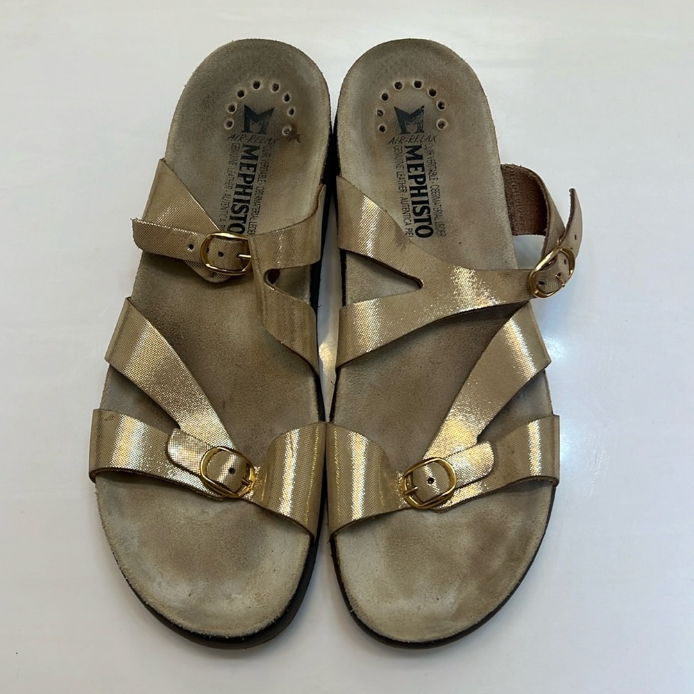 MEPHISTO Women’s Hannel Gold Leather Sandal SZ 11 EU 42 Like NEW- EUC